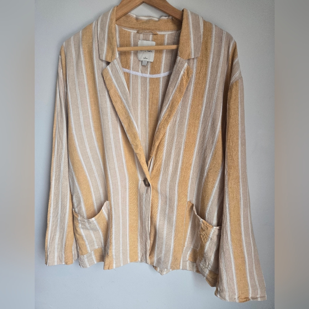 GENTLE FAWN Striped Tan Yellow and White Women's Linen Lightweight Jacket